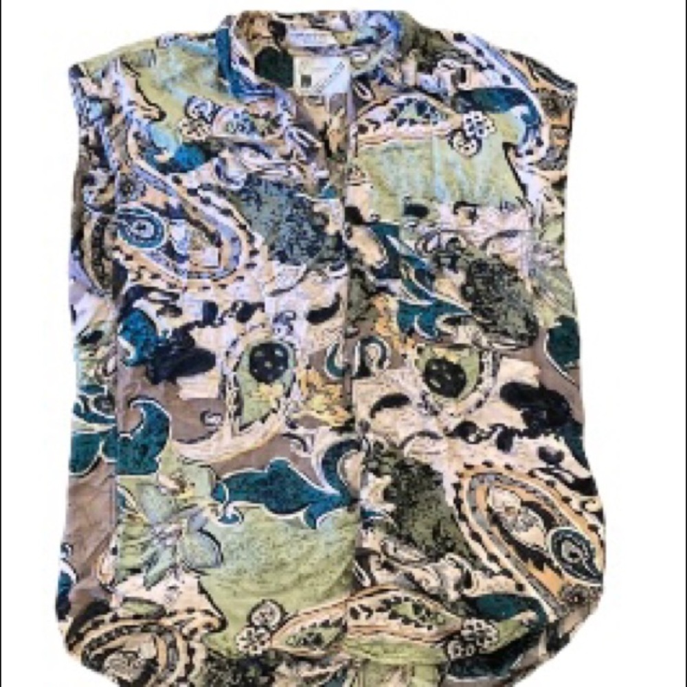 Vintage 90’s Goouch button down sleeveless Barack print! Summer fun! Retro